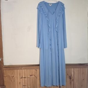 Future Collective Long Sleeve Ruffle Maxi Lightweight Summer Dress Light Blue L